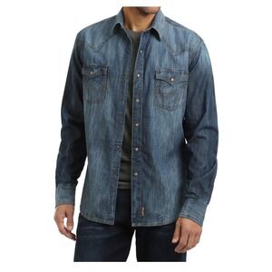 Wrangler Retro Premium Mens XL Long Sleeve Denim Western Shirt Blue Cotton Rodeo